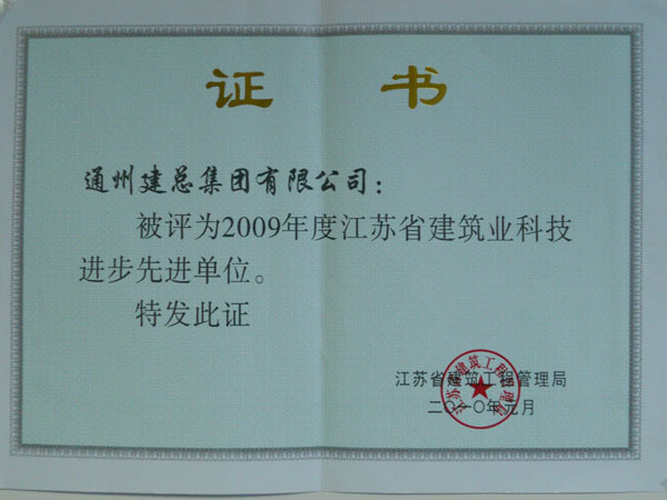 2009年度江苏省建筑业科技进步企业