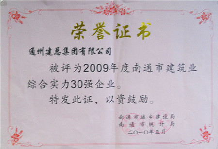 2009年度南通建筑业综合实力30强