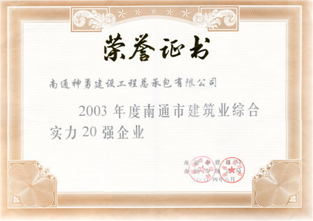 2003年度南通市建筑业综合实力20强企业